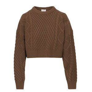 Aritzia Brown Cropped Cable Knit Sweater